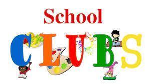 words "school clubs" in multiple colors  with pics of kids doing art and reading