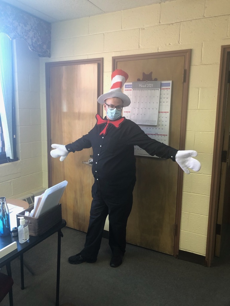 Mr. Taylor dressed as cat in the hat