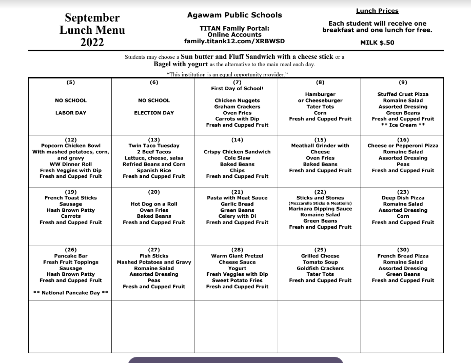 September Lunch Menu 2022